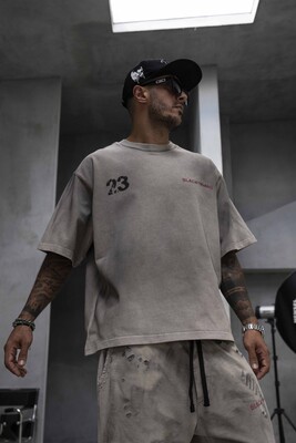 Oversize Printed Gray T-shirt 1945 - Thumbnail (2)