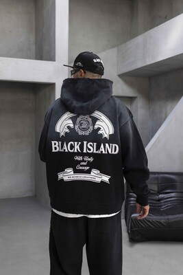 Oversize Printed Hoodie Black 1923 - Thumbnail (3)