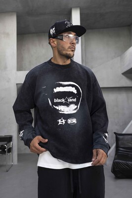 Oversize Printed Sweatshirt Black 1939 - Thumbnail (2)