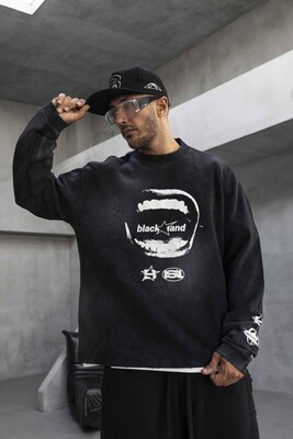 Oversize Printed Sweatshirt Black 1939 - Thumbnail (3)