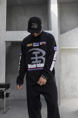 Oversize Printed Sweatshirt Black 1957 - Thumbnail (3)