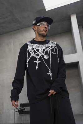 Oversize Printed Sweatshirt Black 1954 - Thumbnail (2)