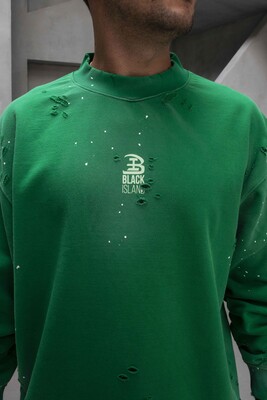 Oversize Printed Sweatshirt Green 1926 - Thumbnail (2)