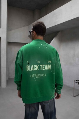 Oversize Printed Sweatshirt Green 1926 - Thumbnail (3)