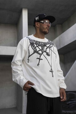 Oversize Printed Sweatshirt White 1954 - Thumbnail (2)