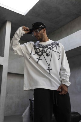 Oversize Printed Sweatshirt White 1954 - Thumbnail (3)