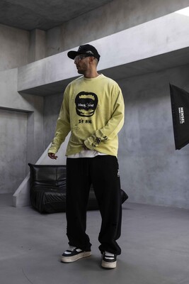 Oversize Printed Sweatshirt Yellow 1939 - Thumbnail (3)