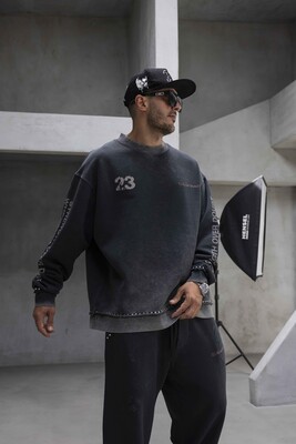 Oversize Printed Sweatshirts Black 1943 - Thumbnail (2)