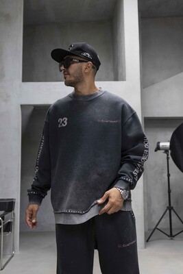Oversize Printed Sweatshirts Black 1943 - Thumbnail (3)