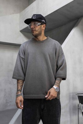 Oversized Minimal Knit T-Shirt Antra 1004 - Thumbnail (2)