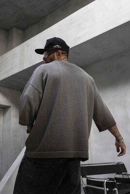 Oversized Minimal Knit T-Shirt Antra 1004 - Thumbnail (3)