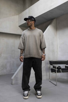 Black Island - Oversized Minimal Knit T-Shirt Gray 1004