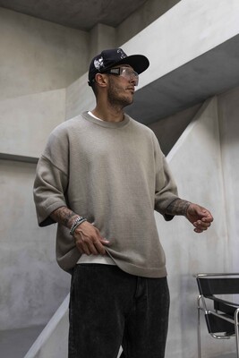 Black Island - Oversized Minimal Knit T-Shirt Gray 1004 (1)