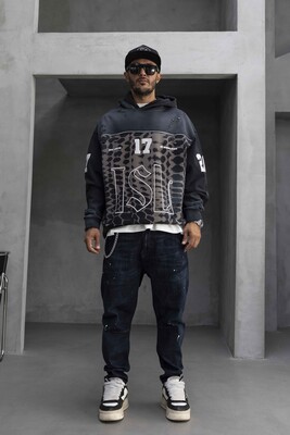 Black Island - Oversized Snake Print Black Hoodie 1946