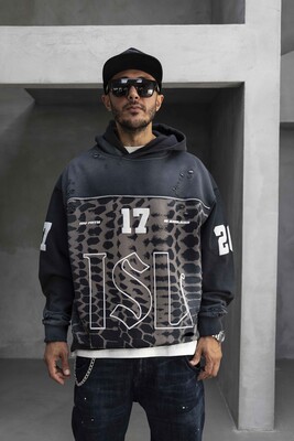 Black Island - Oversized Snake Print Black Hoodie 1946 (1)