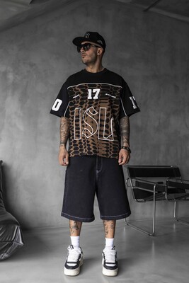 Black Island - Oversized Snake Print Jersey Black T-shirt 1872