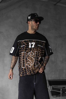 Oversized Snake Print Jersey Black T-shirt 1872 - Thumbnail (3)