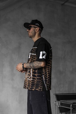 Oversized Snake Print Jersey Black T-shirt 1872 - Thumbnail (2)