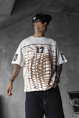 Oversized Snake Print Jersey Brown T-shirt 1872 - Thumbnail (3)