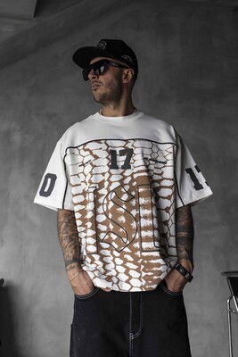Oversized Snake Print Jersey Brown T-shirt 1872 - Thumbnail (2)