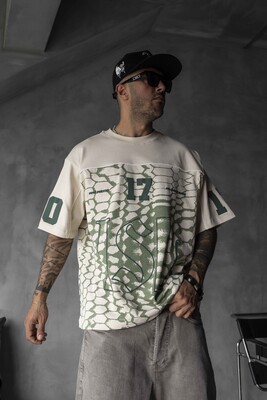 Oversized Snake Print Jersey Green T-shirt 1872 - Thumbnail (3)