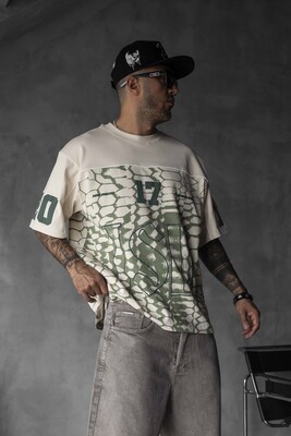 Oversized Snake Print Jersey Green T-shirt 1872 - Thumbnail (2)