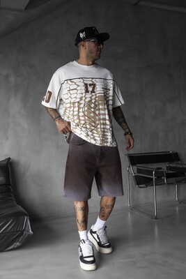 Oversized Snake Print Jersey Light Brown T-shirt 1872 - Thumbnail (2)