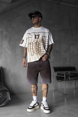 Oversized Snake Print Jersey Light Brown T-shirt 1872 - Thumbnail (3)
