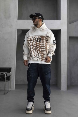 Black Island - Oversized Snake Print White Hoodie 1946 