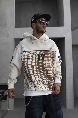 Black Island - Oversized Snake Print White Hoodie 1946 (1)