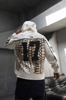 Oversized Snake Print White Hoodie 1946 - Thumbnail (3)