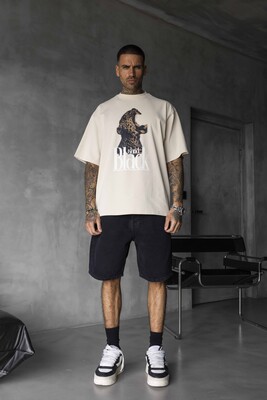 Black Island - PANTER PRINTED WASHED T-SHIRT BEIGE 1849