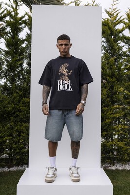 Black Island - PANTER PRINTED WASHED T-SHIRT BLACK 1850