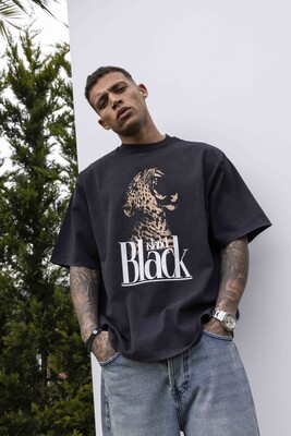 Black Island - PANTER PRINTED WASHED T-SHIRT BLACK 1850 (1)