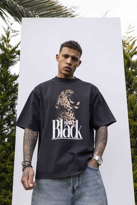 PANTER PRINTED WASHED T-SHIRT BLACK 1850 - Thumbnail (2)