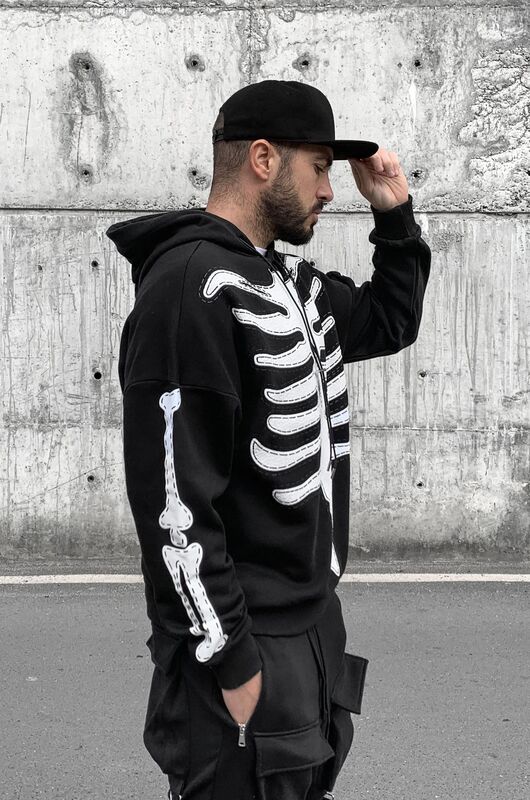 skeleton printed black hoodie 1341 (3)