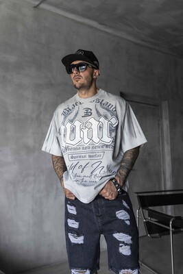 Printed Applique Gray T-shirt 1896 - Thumbnail (2)