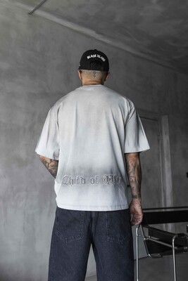 Printed Applique Gray T-shirt 1896 - Thumbnail (3)