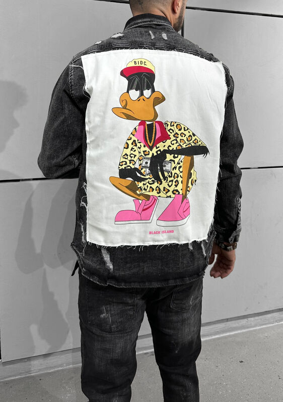 Duck Printed Denim Shirt Black 16202 (3)