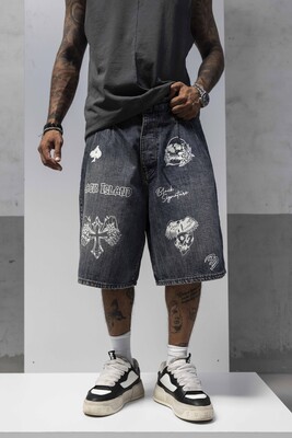Printed Denim Short Blue 17270-1 - Thumbnail (2)