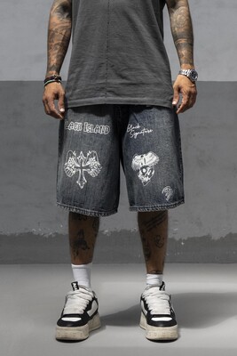 Black Island - Printed Denim Short Blue 17270-1