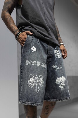 Printed Denim Short Blue 17270-1 - Thumbnail (3)