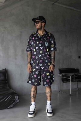 Black Island - Prınted Satın Suıt Black 10938