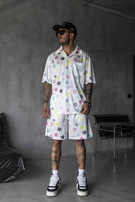 Black Island - Prınted Satın Suıt Whıte 10938