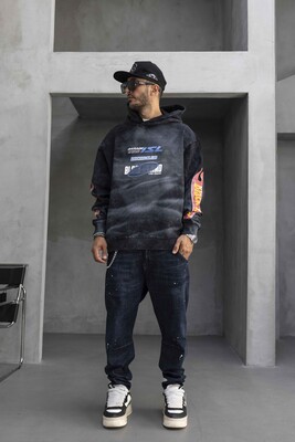 Black Island - Racing Club Printed Black Hoodie 1944