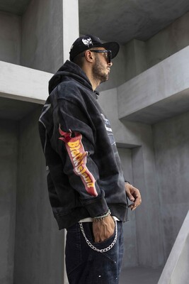 Racing Club Printed Black Hoodie 1944 - Thumbnail (2)