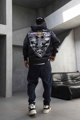 Racing Club Printed Black Hoodie 1944 - Thumbnail (3)