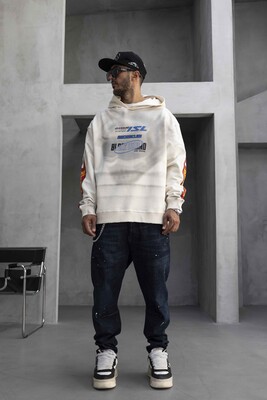 Black Island - Racing Club Printed White Hoodie 1944