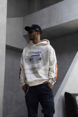 Racing Club Printed White Hoodie 1944 - Thumbnail (2)