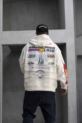 Racing Club Printed White Hoodie 1944 - Thumbnail (3)